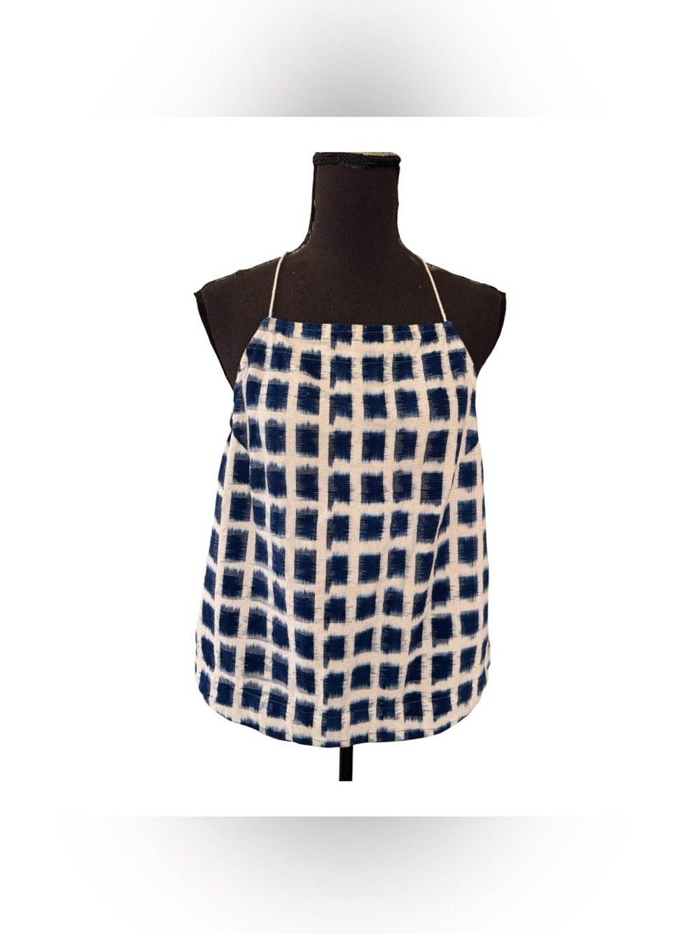 Free People Navy Grid Halter Top, Size L - Picture 3 of 9